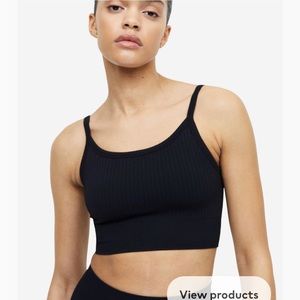 Black ribbed light support sports bra